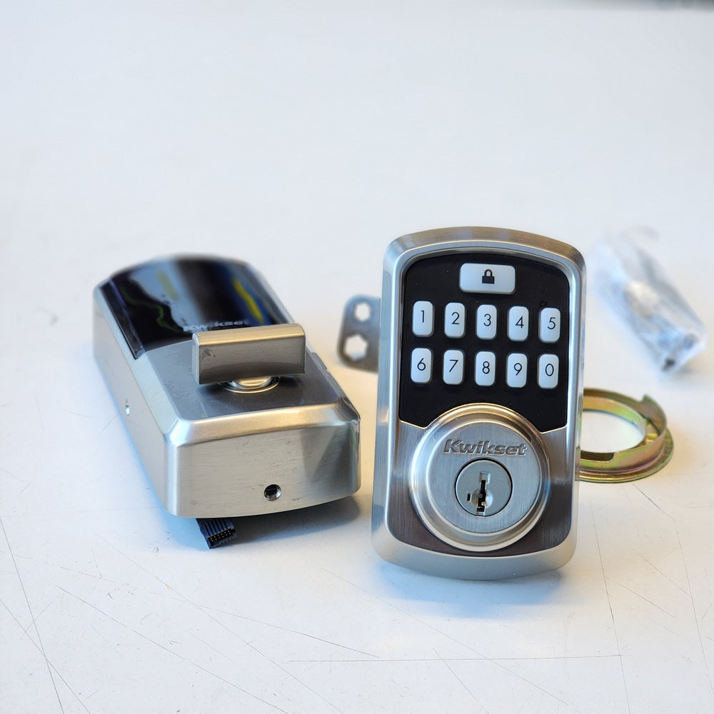 Aura Satin Nickel Single Cylinder Electronic Bluetooth Keypad Smart Lock Deadbolt featuring SmartKey Security (99420-001) Aura Satin Nickel Single Cylinder Electronic Bluetooth Keypad Smart Lock Deadbolt featuring SmartKey Security (99420-001)